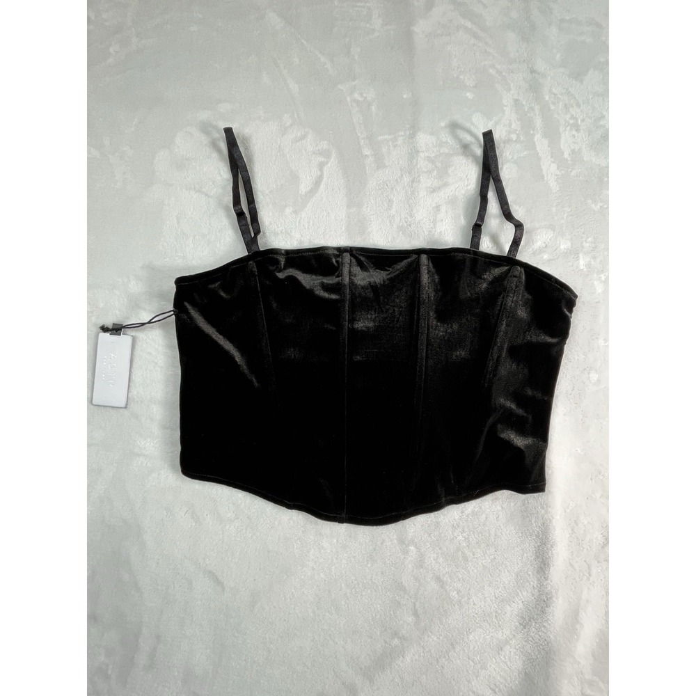 NWT ASTR The‎ Label Velvet Bustier Crop Top Womens L Black
